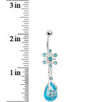Aqua Gem Explosion Teardrop Flower Belly Ring