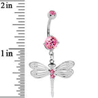 Pink Gem Lace Wing Dragonfly Belly Ring