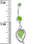 Peridot Green Gem Stylish Paved Leaf Belly Ring