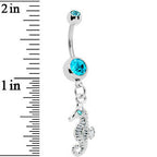Aqua Gem Seahorse Dangle Belly Ring