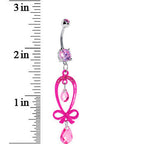 Dazzling Pink Gem Ribbon Dangle Belly Ring