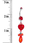Red Gem Teardrop Heart Dangle Belly Ring