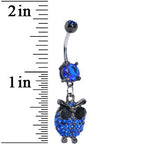 Blue Gem Paved Owl Dangle Belly Ring