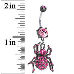 Black Pink Sparkling Spider Dangle Belly Ring