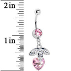 Pink Gem Heart Berry Paved Leaf Belly Ring