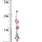 Pink Gem Rose Flower Cosmic Floral Belly Ring