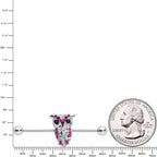 Pink and Clear Gem Paved Owl Industrial Barbell 37mm