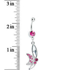 Pink Gem Sideways Butterfly Dangle Belly Ring