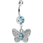 Aqua Gem Marquis Core Butterfly Belly Ring