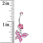 Pink Gem Paved Flyaway Butterfly Belly Ring