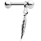 Silver 925 Crystalline Gem Falling Feather Dangle Cartilage Earring
