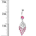Pink Gem Rose Flower Drops Belly Ring