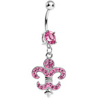 Pink Gem Fleur de Lis Belly Ring