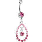 Pink Gem Faux Pearl Teardrop Dangle Belly Ring