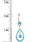 Blue Gem Faux Pearl Teardrop Dangle Belly Ring