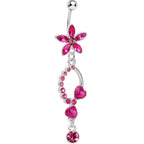 Pink Gem Flirty Flower Drop Belly Ring