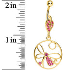 Gold Plated Circle Encased Pink Gem Dragonfly Belly Ring
