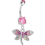 Pink CZ Multi-Color Dragonfly Belly Ring