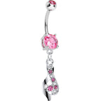 Pink CZ Ribbon Dangle Belly Ring