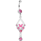 Pink Gem and Butterfly Dangle Belly Ring