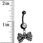 Black Crystalline Gem Paved Bow Dangle Belly Ring