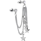 Clear Gem 3 Star Double Chain Ear to Cartilage Stud Earrings