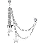 Clear Gem 3 Star Double Chain Ear to Cartilage Stud Earrings