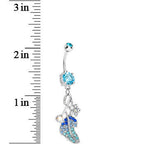 Blue Gem Leaf Aurora Flower Dangle Belly Ring