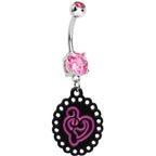 Pink Gem Black Pink Music Notes Heart Dangle Belly Ring