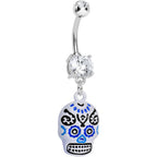 Double Clear Gem Day of the Dead Dangle Belly Ring