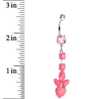 Pink Gem Neon Heart Petals Flower Dangle Belly Ring