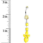 Yellow Gem Neon Heart Petals Flower Dangle Belly Ring