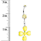 Yellow Gem Neon Four Leaf Flower Dangle Belly Ring