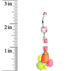 Pink Gem Neon Jumble Dangle Belly Ring