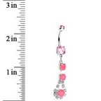 Pink Gem Neon Splash Crystal Teardrop Dangle Belly Ring