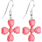 Clear Gem Pink Neon Four Leaf Flower Dangle Earrings