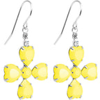 Clear Gem Yellow Neon Four Leaf Flower Dangle Earrings