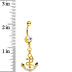Crystalline Gem Gold Nautical Delight Anchor Dangle Belly Ring