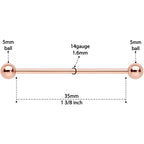 14G 1 3/8 Rose Gold Plated Straight Barbell