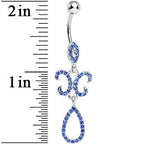 Sapphire Blue Gem Crystalline Fleur di Lis Teardrop Double Dangle Belly Ring