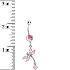 Pink Gem Winged Dragonfly Dangle Belly Ring