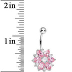 Crystalline Pink Gem Sunburst Flower Belly Ring