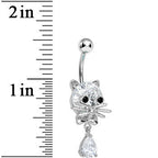 Crystalline Gem Sophisticated Kitty Cat Dangle Belly Ring