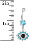 Aqua Gem Blinged Out Eye Dangle Belly Ring