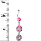 Pink Gem Dazzling Double Drop Dangle Belly Ring