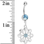 Aqua Gem Pretty White Petals Flower Charm Belly Ring