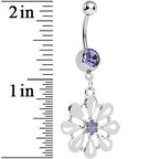 Purple Gem Pretty White Petals Flower Charm Belly Ring