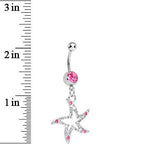 Pink Gem Silvery Starfish Dangle Belly Ring
