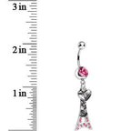 Pink Gem Eiffel Tower of Love Dangle Belly Ring