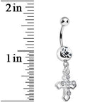 Clear Gem Hollow Cross Charm Double Dangle Belly Ring